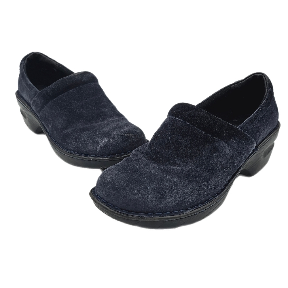 BOC Born Concept Peggy Womens Navy Blue Suede Leather Slip On Comfort Clogs 9.5